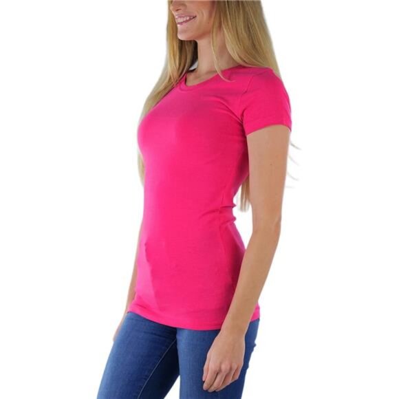 Women's Slim Fit Crew Neck Short Sleeve Longline Tee - Picture 6 of 8